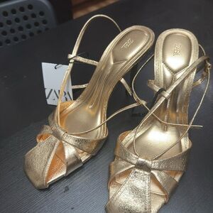 Zara Metallic Gold Strappy Heels
